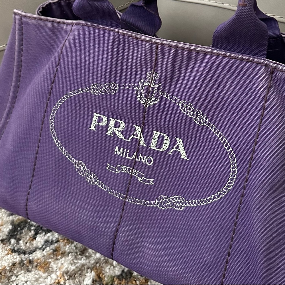 PRADA CANAPA RARE PURPLE DENIM MEDIUM TOTE BAG - Picture 3 of 16